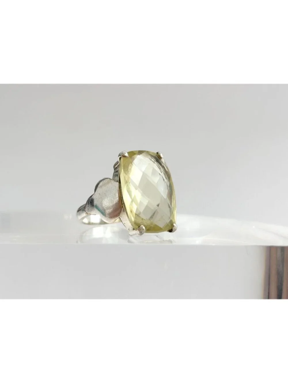 Elongated Cushion Cut Citrine Minimalist Sterling Silver 925 Vintage Ring sz 6.5